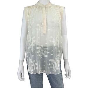 REBECCA TAYLOR Cream 100% Silk Embroidered Top Size 0 A0014